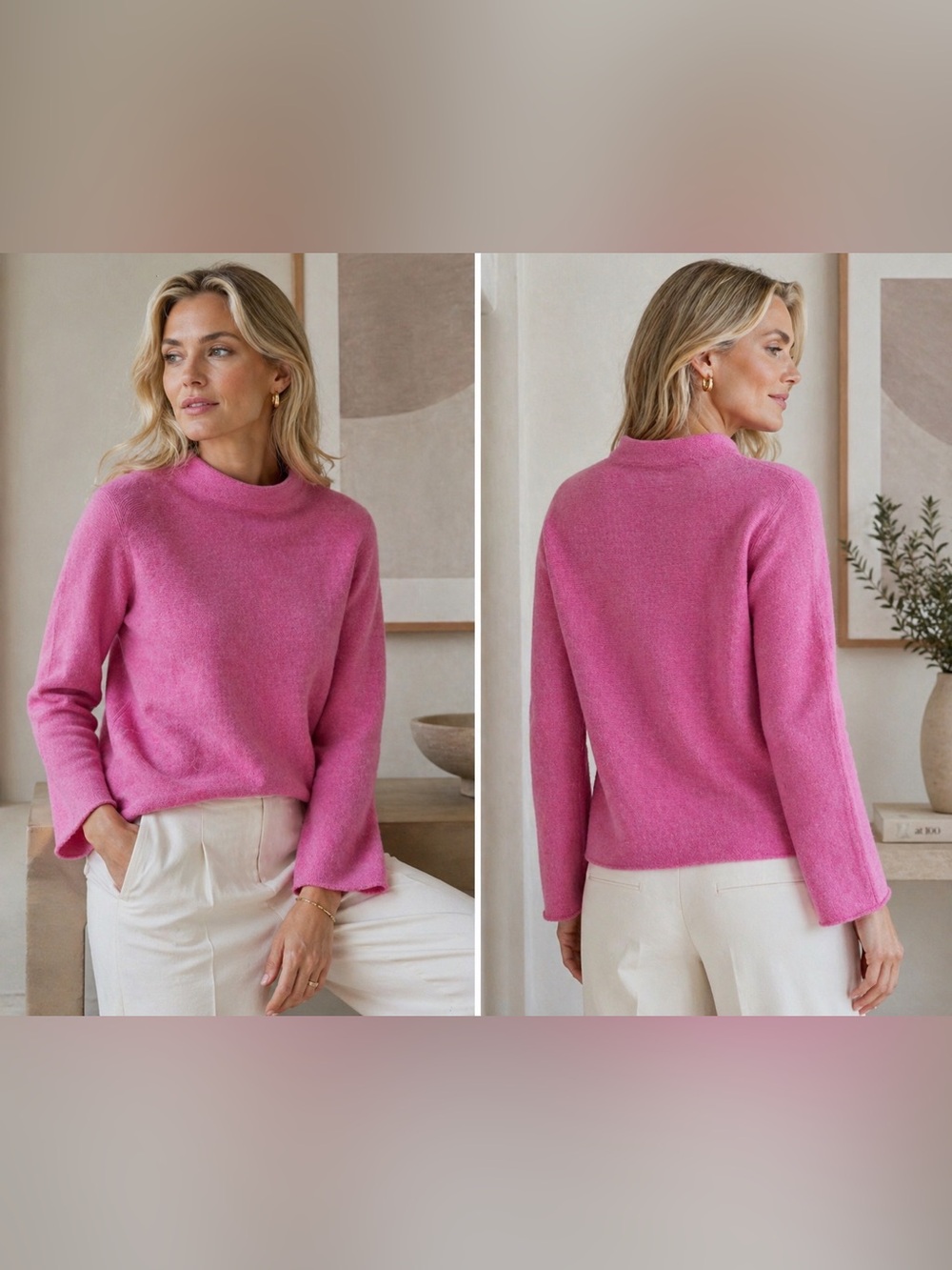 DKNY Pink LambsWool Feminine Sweater L Soft Knit Minimalist Chic Elevated Basic